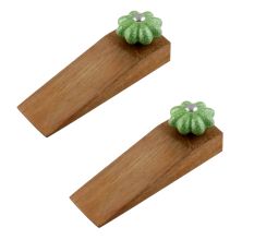 2 Pieces Green Crackle Melon Ceramic Wooden Door Stopper